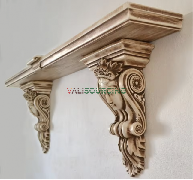 Solid Wood Wall Corbel with Detailed Lion Carving