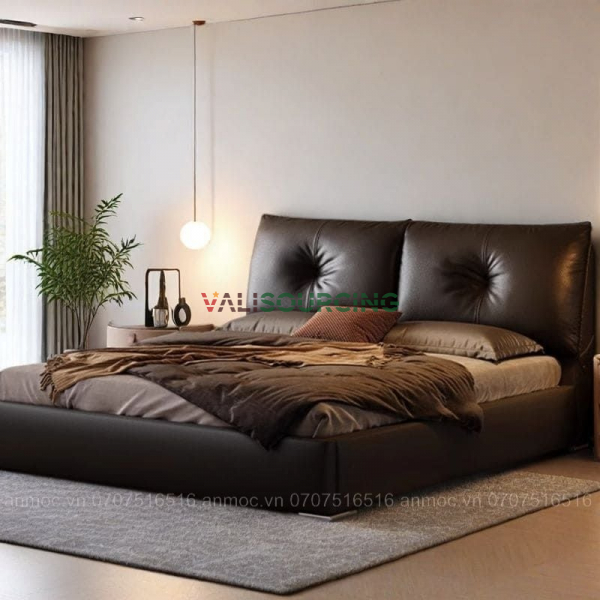 Soft Leather Upholstered Bed from Vietnam