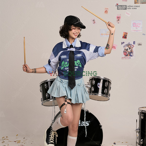 Soulmate Oversize Polo Class Uniform Shirt Gray Blue