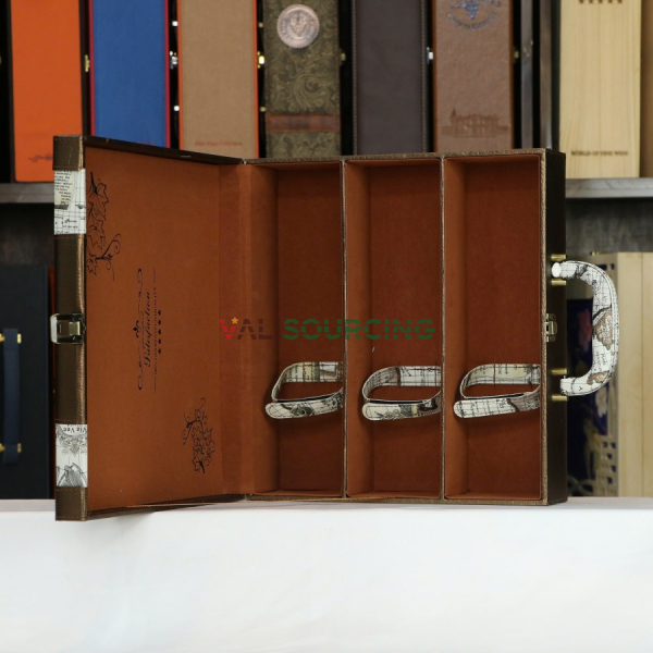 Leather box with 3 bottles, steering wheel map, brown HO16-318-M10 from Vietnam