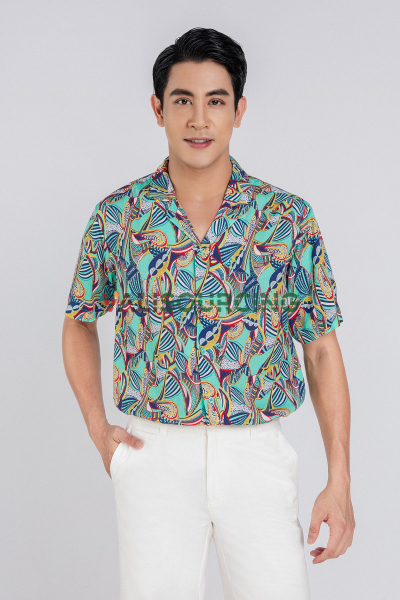 Men\'s Casual Fit patterned fabric short sleeve shirt - PANTIO
