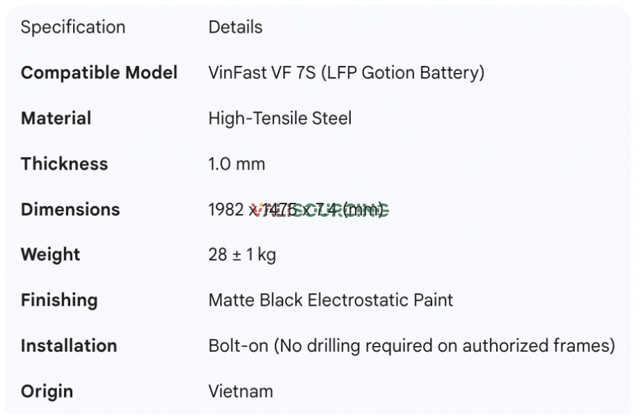 Tấm Che Pin Cao Áp VinFast VF 7S | Bảo Vệ Pin LFP (Gotion) Chính Hãng từ Việt Nam