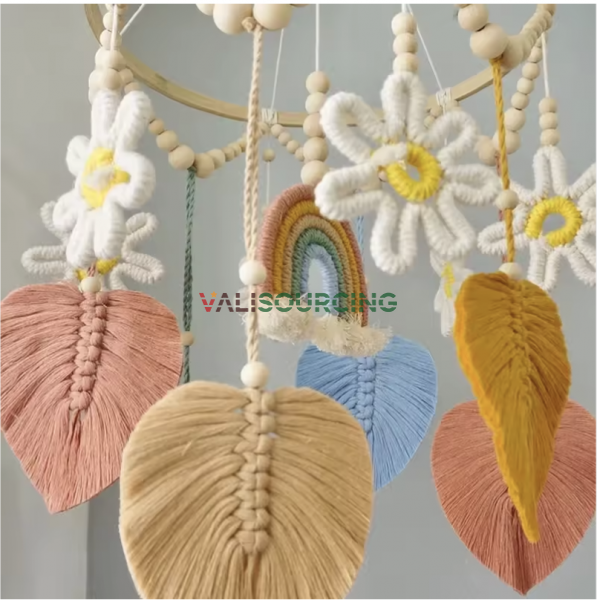 RAINBOW & LEAF MACRAME HANGER WITH BAMBOO FRAME