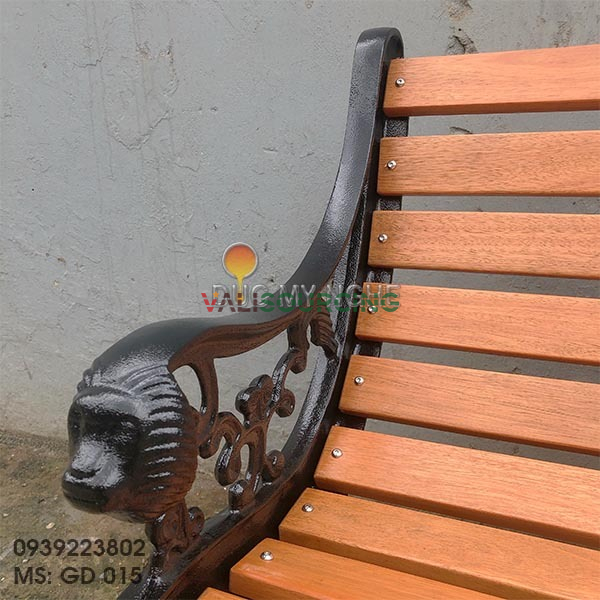 Ghế băng công viên ngoài trời bằng gang | Thanh gỗ tự nhiên từ Việt Nam