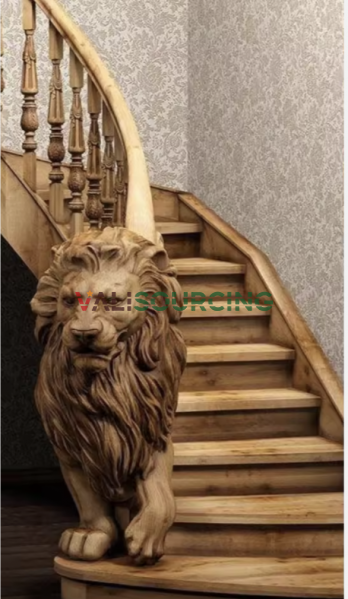 Luxury Lion Carved Solid Wood Newel Post