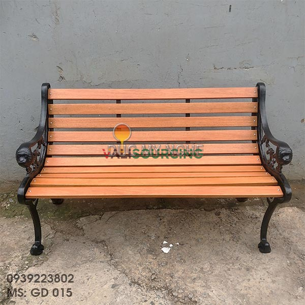 Ghế băng công viên ngoài trời bằng gang | Thanh gỗ tự nhiên từ Việt Nam