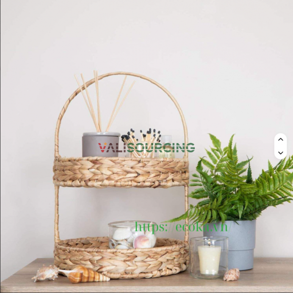 Eco-friendly Water Hyacinth 2-Tier Serving Tray: Natural Rustic Decorative Solution for Wholesale