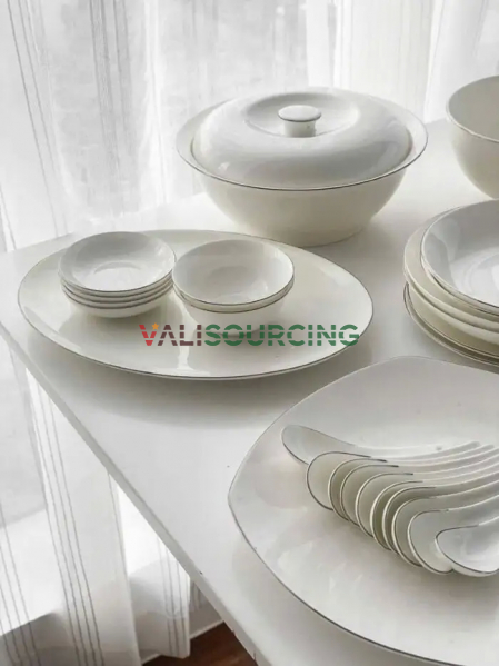 Imperial London 50-piece high-quality bone china dinnerware set with silver rim