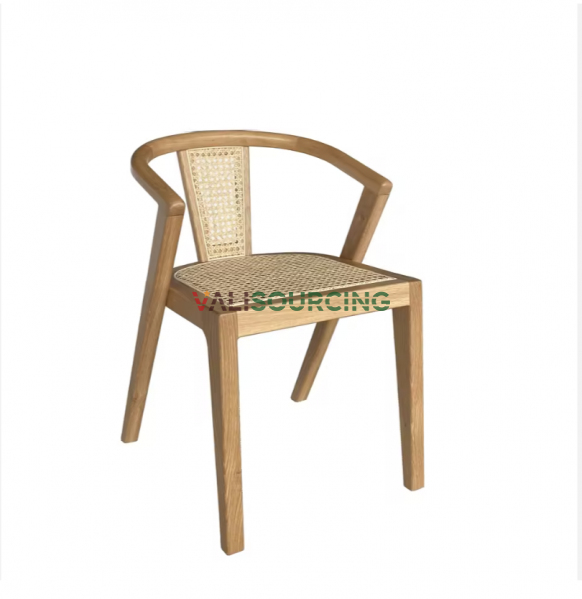 Durable Bent Wood Dining Chair with Rattan Backrest – Low MOQ, Factory-Direct from Vietnam