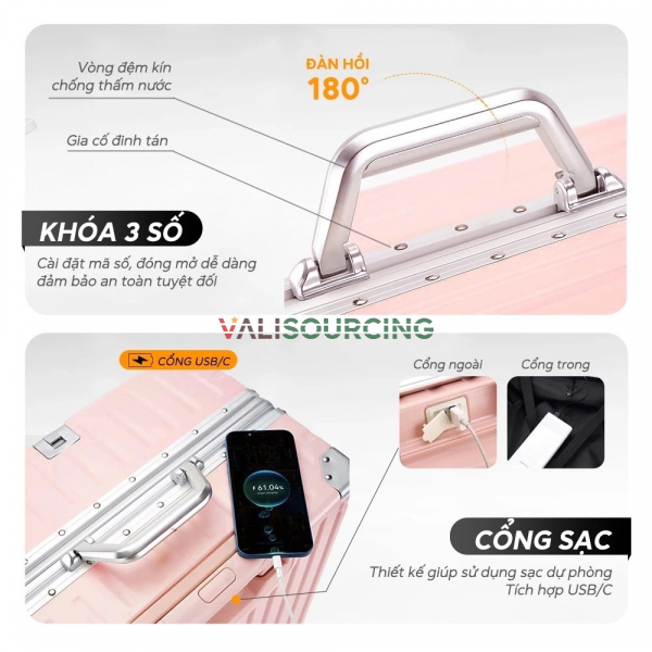 Bamozo Aluminum Frame Suitcase| | Anti-Theft TSA Lock from Vietnam