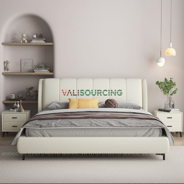 Gentle Frame Leather Upholstered Bed from Vietnam