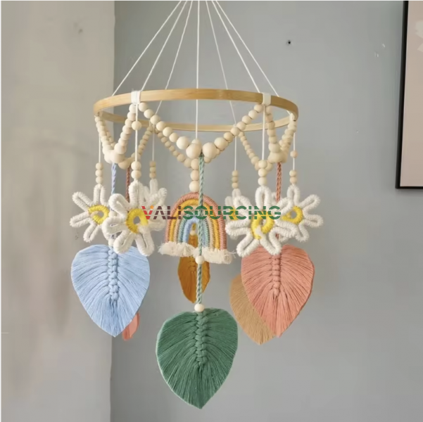 RAINBOW & LEAF MACRAME HANGER WITH BAMBOO FRAME