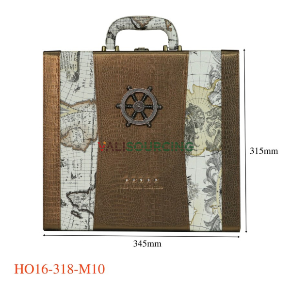 Leather box with 3 bottles, steering wheel map, brown HO16-318-M10 from Vietnam