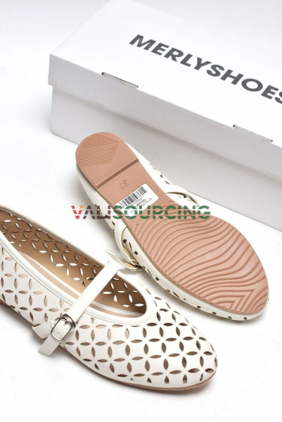 Merly 1642 Laser-Cut Mary Jane Flats | Breathable Symmetrical Leaf Pattern from Vietnam