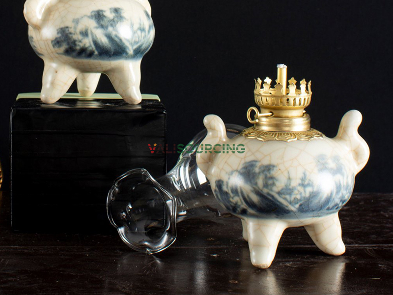 Bat Trang ceramic three-legged altar lamp from Vietnam
