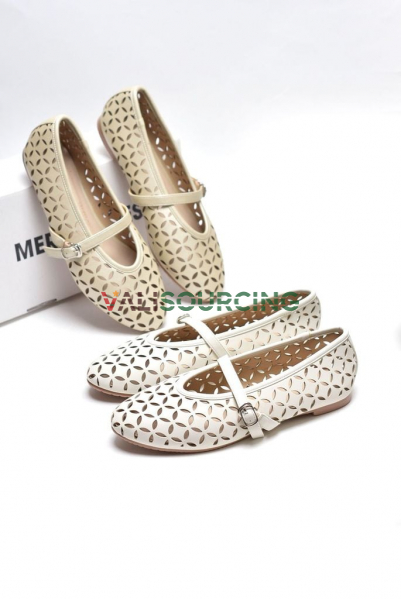 Merly 1642 Laser-Cut Mary Jane Flats | Breathable Symmetrical Leaf Pattern from Vietnam