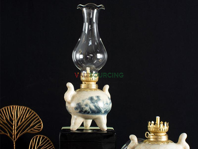 Bat Trang ceramic three-legged altar lamp from Vietnam