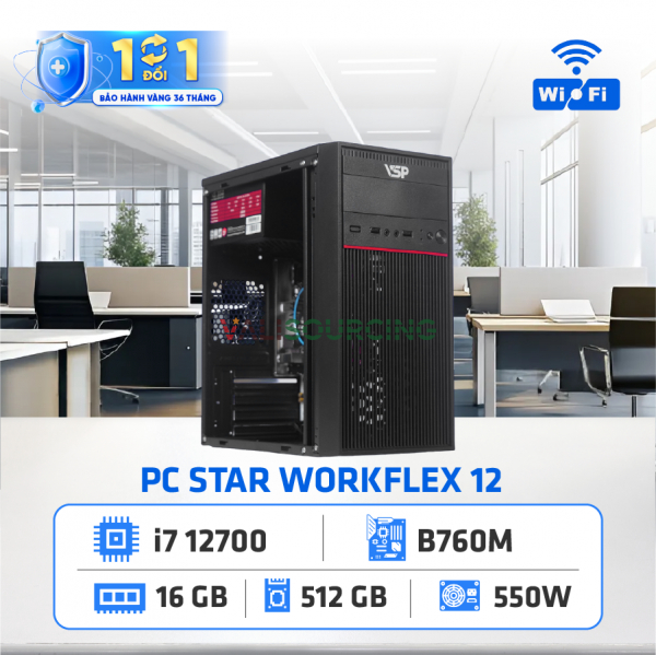 PC STAR Workflex 12 | Intel i7 12700, Ram 16GB, SSD 512GB, WiFi + BT (I71216S512W)
