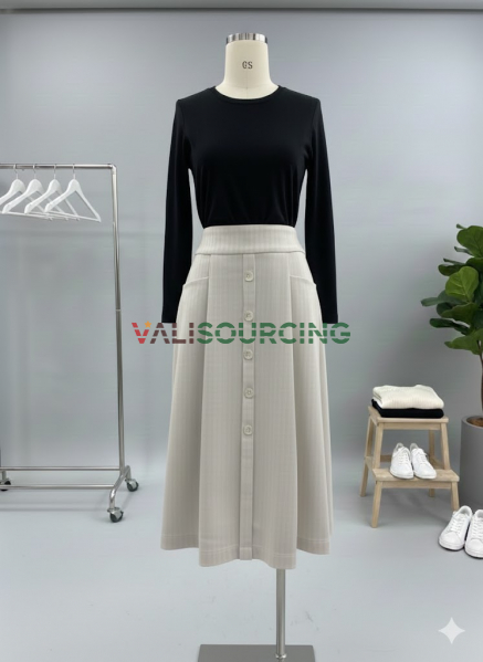 Women Button Front A-Line Midi Skirt from Vietnam