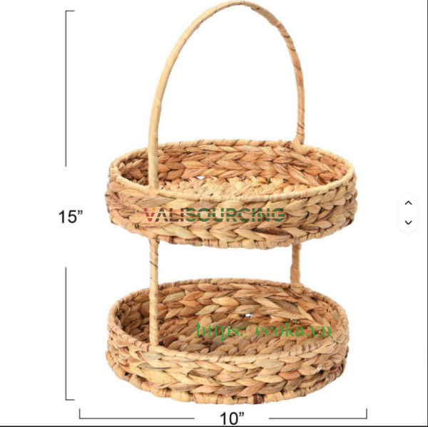 Eco-friendly Water Hyacinth 2-Tier Serving Tray: Natural Rustic Decorative Solution for Wholesale