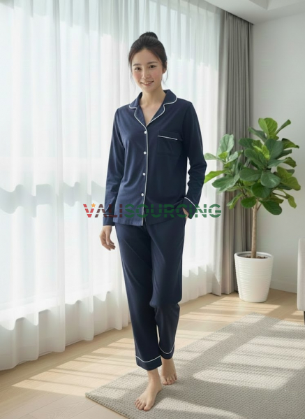 Women\'s Long-Sleeve Pajama Set - Made of High-Quality, Soft and Cool Modal Cotton Fabric from Vietnam