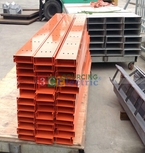 Orange powder-coated cable tray from Vietnam