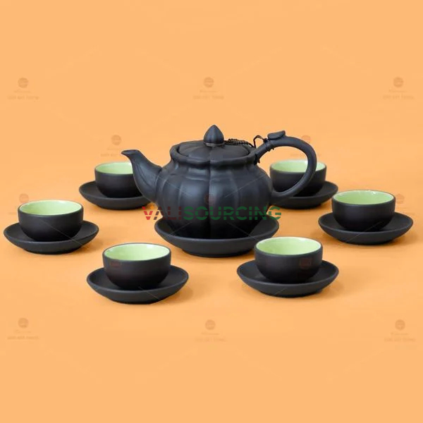 Tall Pumpkin Shaped Purple Clay Teapot Set