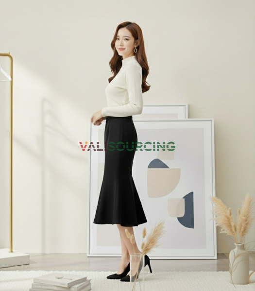 Long Fishtail Skirt - Jmin, 4-Way Stretch Ponte Fabric (Extremely Flattering) from Vietnam