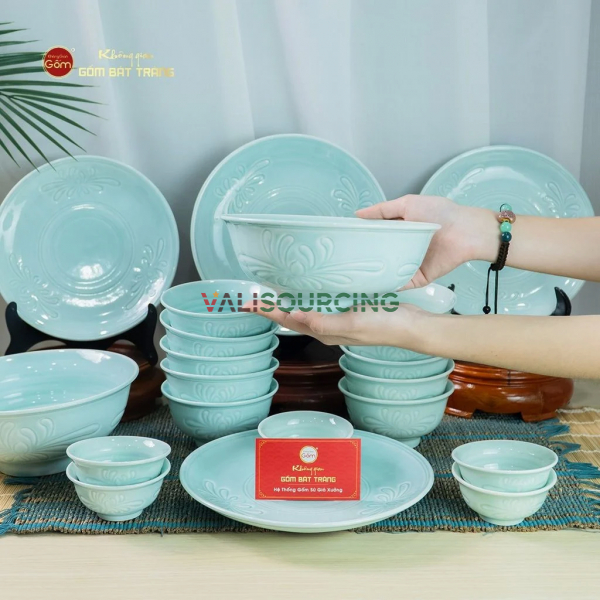 10-Person Dining Set (21 Pieces) Chrysanthemum Jade Glaze