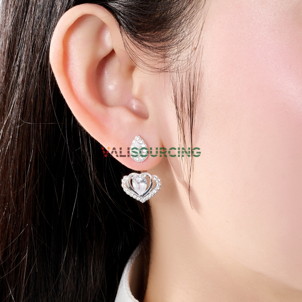10K White Gold Wedding Earrings with ECZ Stones PNJ Betel and Areca XMXMW003384