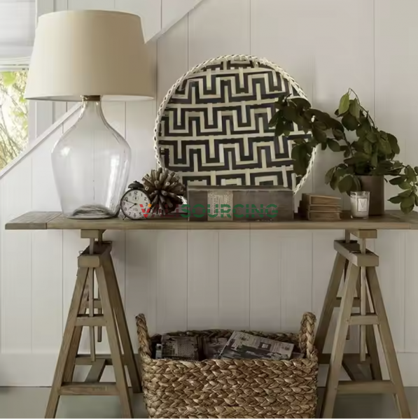 Abstract Handcrafted Wall Art – Black Striped Bamboo Basket | Natural Bohemian Rustic Style