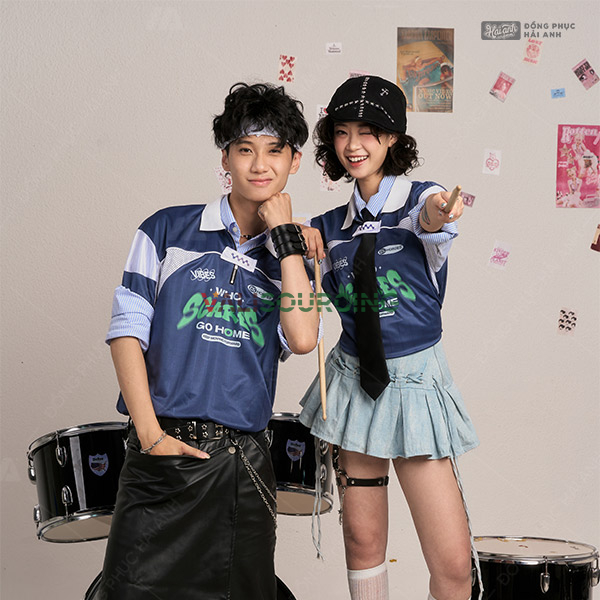 Soulmate Oversize Polo Class Uniform Shirt Gray Blue