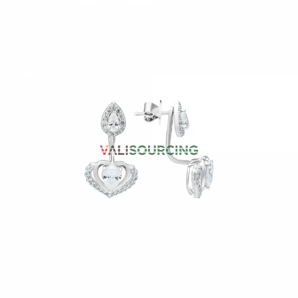 10K White Gold Wedding Earrings with ECZ Stones PNJ Betel and Areca XMXMW003384