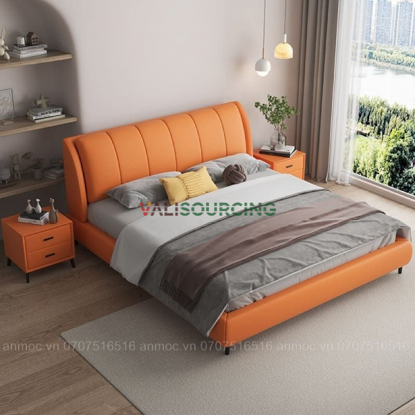 Gentle Frame Leather Upholstered Bed from Vietnam