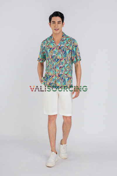 Men\'s Casual Fit patterned fabric short sleeve shirt - PANTIO