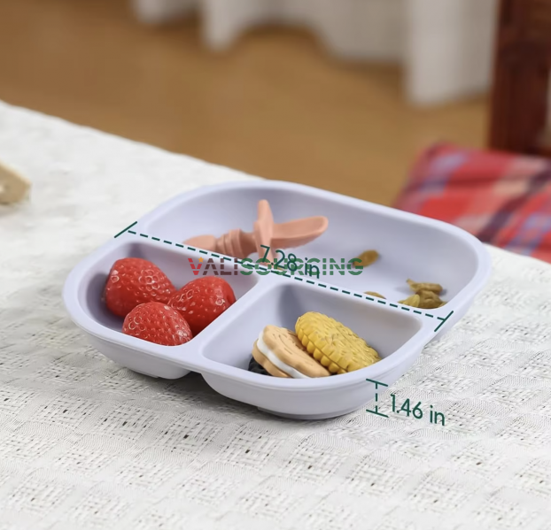 Silicone baby food set: bib, tray, spoon