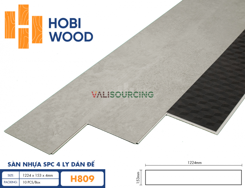 Sàn nhựa Hobiwood H809 4mm SPC lắp ghép kiểu click | Sàn vinyl chống thấm nước từ Việt Nam