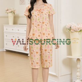 Bộ lanh nữ quần lửng áo cộc tay