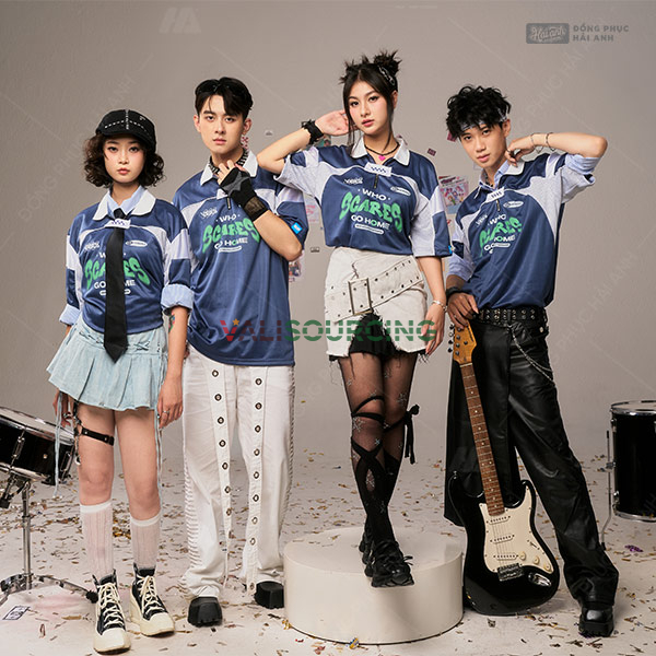 Soulmate Oversize Polo Class Uniform Shirt Gray Blue