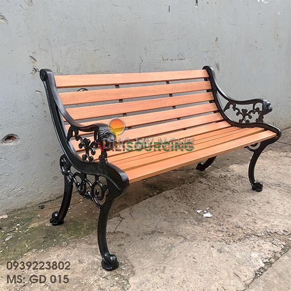 Ghế băng công viên ngoài trời bằng gang | Thanh gỗ tự nhiên từ Việt Nam