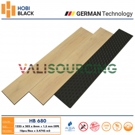 Hobi Black HB680 8mm Laminate Flooring | Super Waterproof Black Wood Core, with Pre-installed IXPE Foam Backing