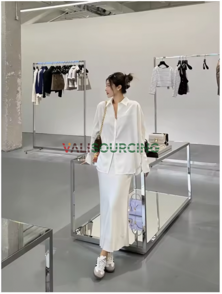 Bộ Đồ Nữ Thiết Kế Việt Nam – Áo Sơ Mi Trắng & Chân Váy Dài Thanh Lịch