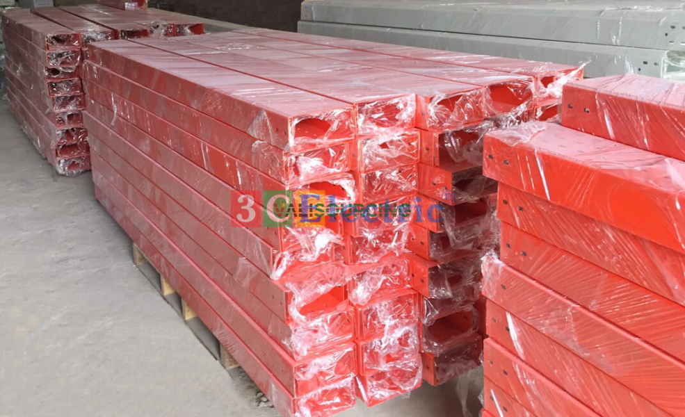 Orange powder-coated cable tray from Vietnam