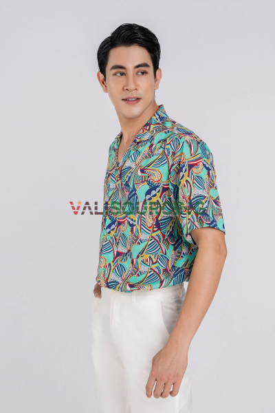 Men\'s Casual Fit patterned fabric short sleeve shirt - PANTIO