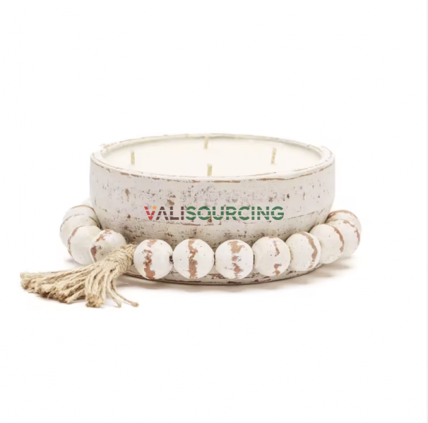 Boho Acacia Wooden Dough Bowl Candle – 3 Wick Soy Wax Candle with Essential Oils