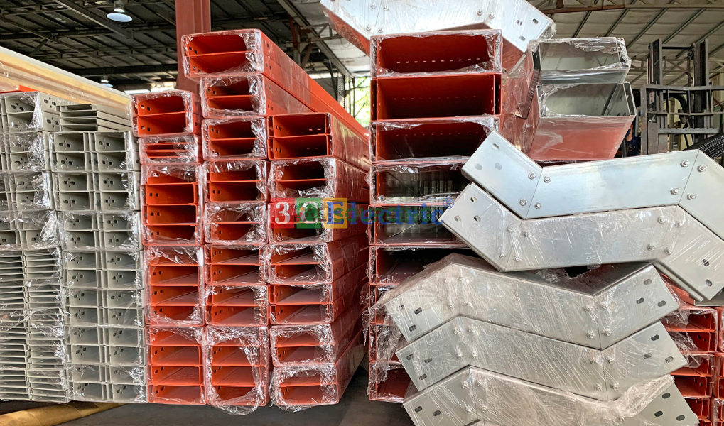 Orange powder-coated cable tray from Vietnam