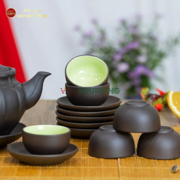 Tall Pumpkin Shaped Purple Clay Teapot Set