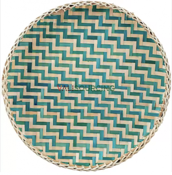 Abstract Handcrafted Wall Art – Black Striped Bamboo Basket | Natural Bohemian Rustic Style