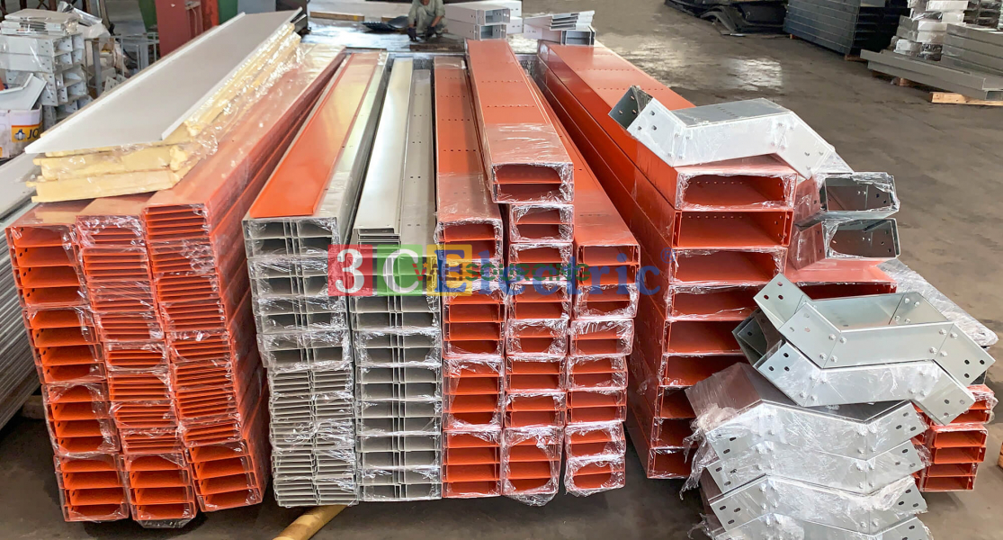 Orange powder-coated cable tray from Vietnam