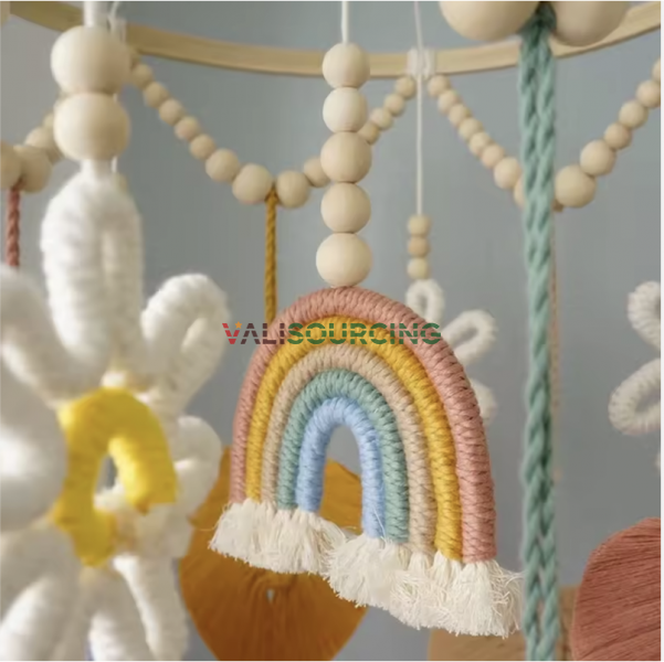 RAINBOW & LEAF MACRAME HANGER WITH BAMBOO FRAME